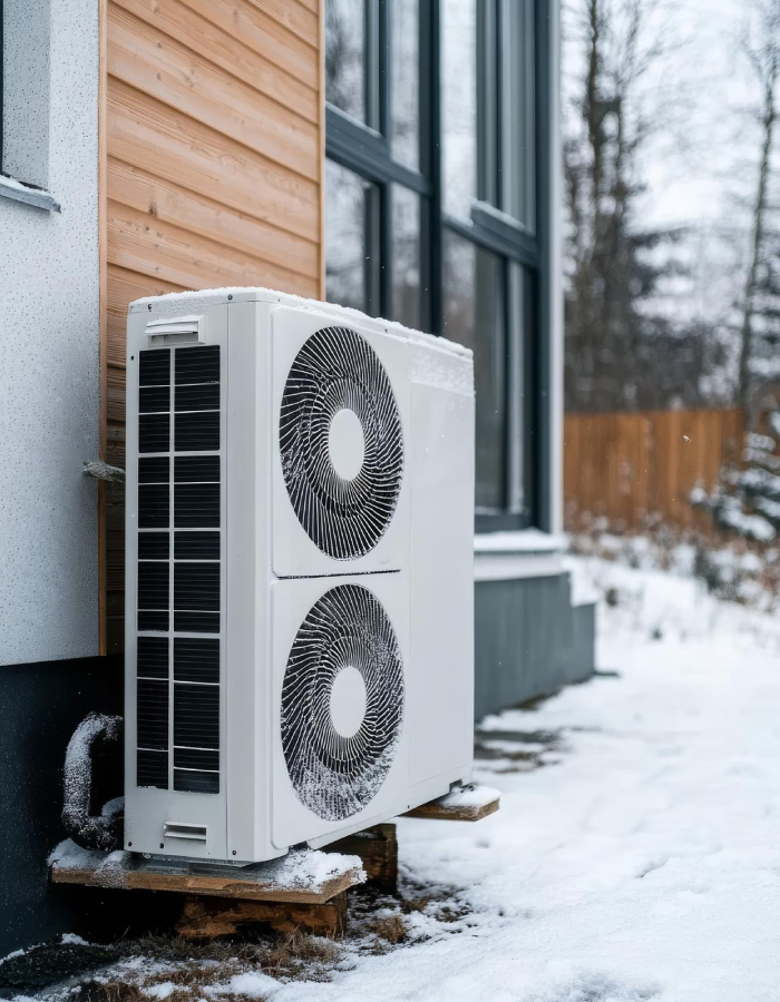 Pompe à chaleur extérieure Pompe à chaleur installée à l’extérieur d’une maison pour chauffer le logement